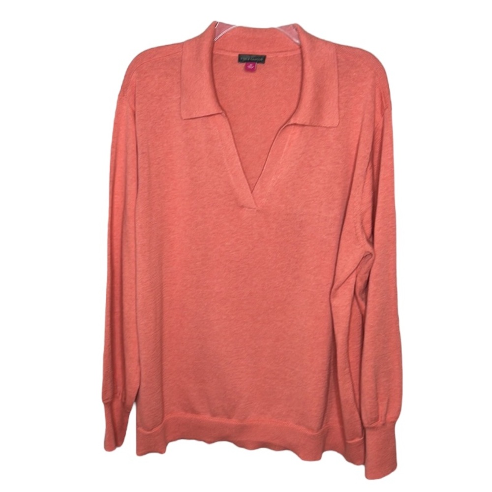 Vince Camuto Pullover Collared V Neck Lightweight Sweater Ocean Coral Size XL